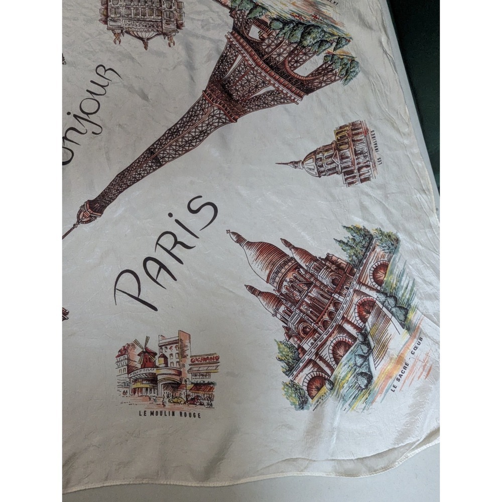 Vintage 30x30 Paris Souvenir Scarf - Large Mid-Century French Landmark Scarf MCM - Picture 6 of 12